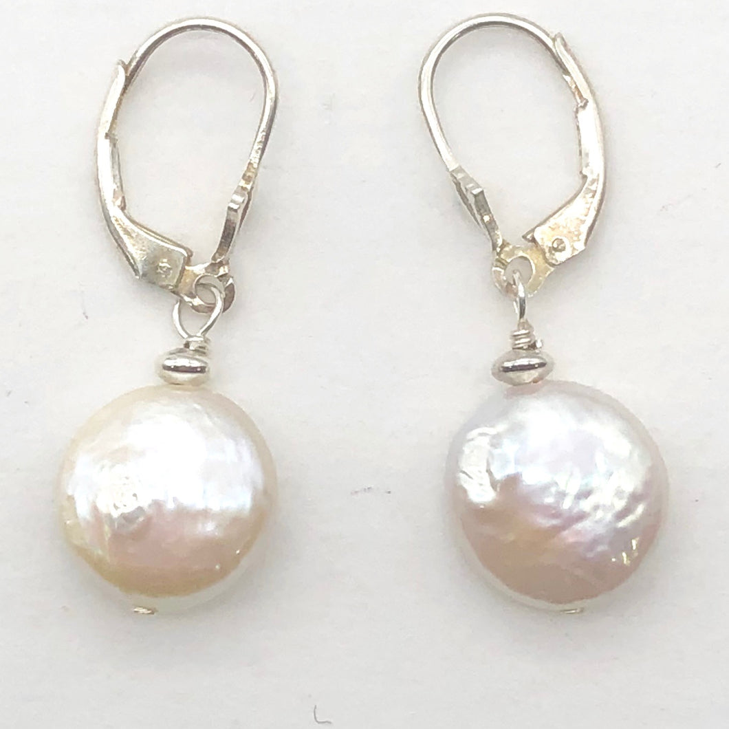 Creamy White Coin FW Pearl Lever Back Earrings | 1 1/4