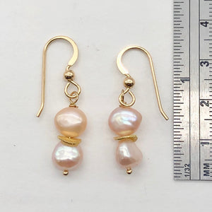 Fresh Water Pearls 14K Gold Filled Drop Earrings| 1 1/4" Long| Peach| 1 Earrings