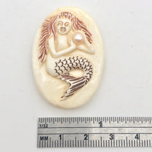 Load image into Gallery viewer, Splash Mermaid with Pearl Scrimshawed Carved Waterbuffalo Bone Button | 40x28mm | Cream Red Brown - PremiumBead Alternate Image 2

