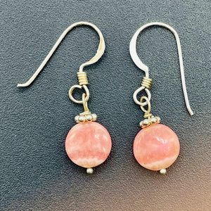 Rhodochrosite Sterling Silver Drop Earrings | 3/4" Long | Pink | 1 Pair |