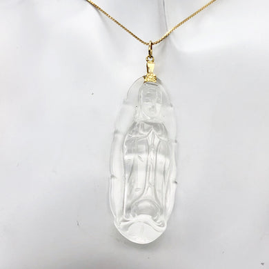 Carved Quan Yin Goddess Quartz 14Kgf Pendant | 55x22x12mm | - PremiumBead Primary Image 1