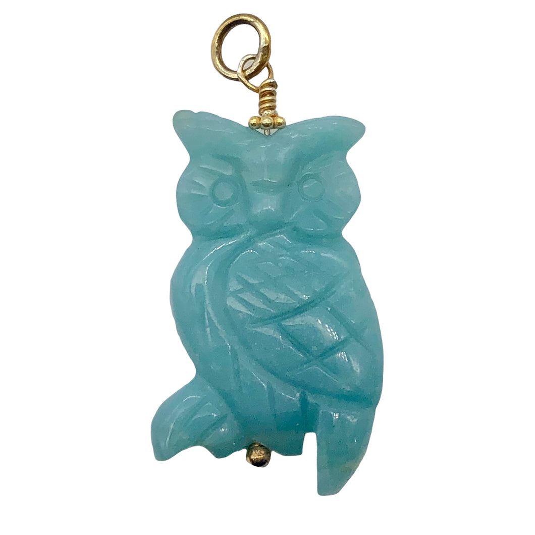 Amazonite Owl 14K Gold Filled Pendant | 1 3/4