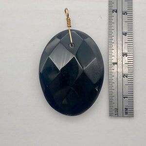Onyx 14K Gold Filled Faceted Oval Pendant | 2" Long | Black |
