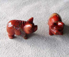 Load image into Gallery viewer, Piggies 2 Carved Brecciated Jasper Pig Beads | 23x16x11mm | Red - PremiumBead Primary Image 1
