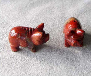 Piggies 2 Carved Brecciated Jasper Pig Beads | 23x16x11mm | Red - PremiumBead Primary Image 1