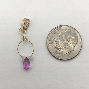 Designer Pink Sapphire with White Sapphire side stones 14Kgf Wirewrap Pendant - PremiumBead Alternate Image 10