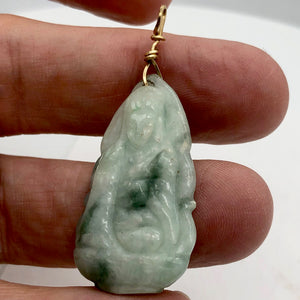 Precious Stone Jewelry Carved Quan Yin Pendant in Green White Jade and Gold - PremiumBead Alternate Image 2