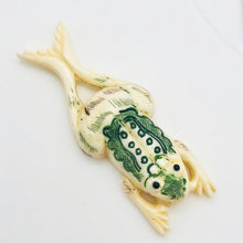 Load image into Gallery viewer, Waterbuffalo Bone Leeping Frog | 54x20x9mm | Cream/Green/Black | 1 Bead | - PremiumBead Primary Image 1
