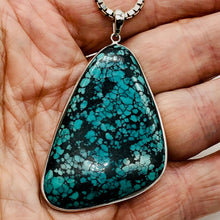 Load image into Gallery viewer, Natural Turquoise 63ct Sterling Silver Pendant | 2 1/2x1 1/2&quot; | Blue/Black | 1 |
