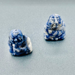 Namaste 2 Hand Carved Sodalite Buddha Beads | 18.5x16x9.5mm | Blue white