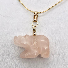 Load image into Gallery viewer, Roar! Hand Carved Natural Rose Quartz Bear 14Kgf Pendant | 13x18x7mm (Bear), 5.5mm (Bail Opening), 1.5&quot; (Long) | Pink - PremiumBead Alternate Image 6
