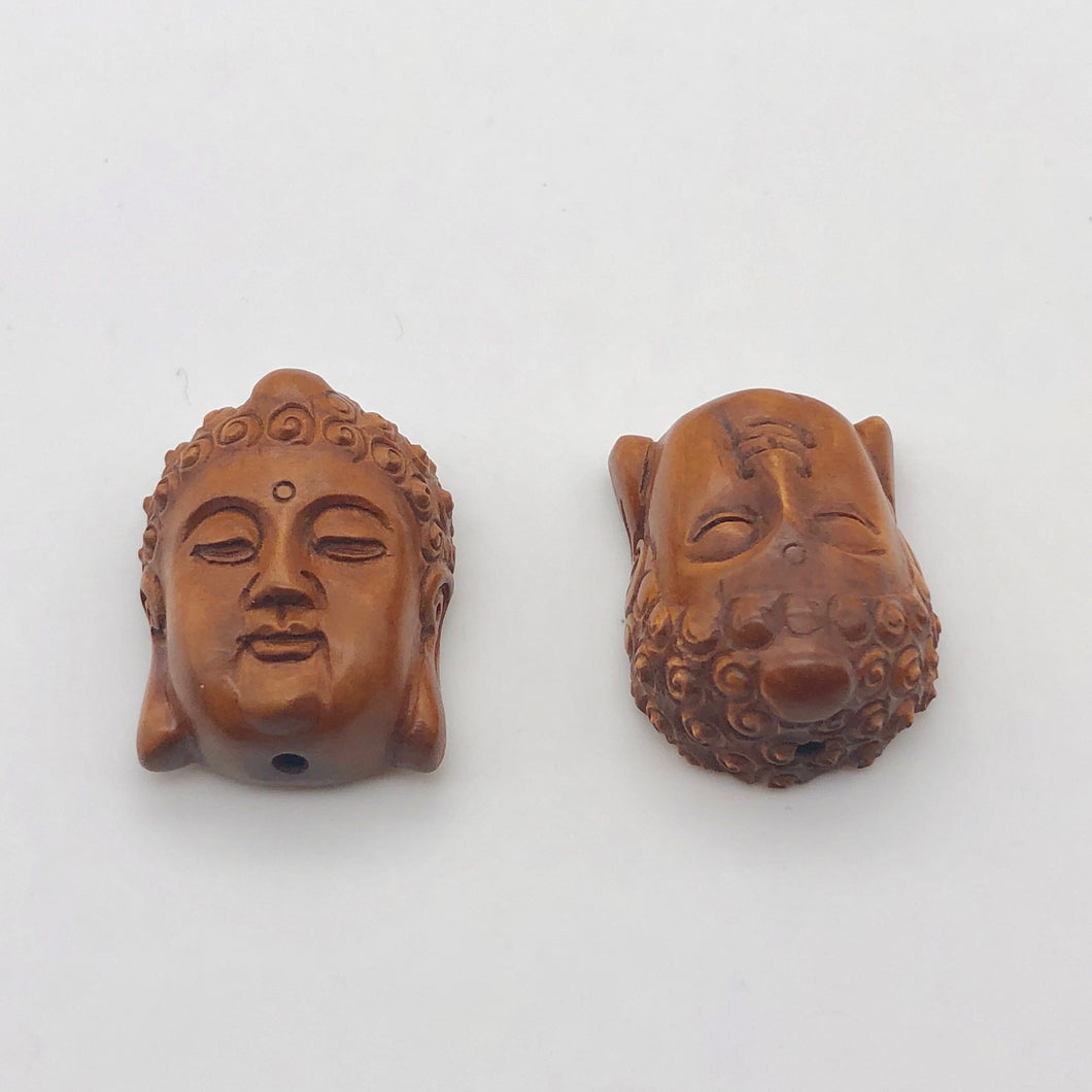 Sacred Boxwood Southeast Asian Buddha Ojime/Netsuke Bead | 24x16x12mm | Brown - PremiumBead Primary Image 1