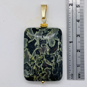 Tsunami Stone 14K Gold Filled Rectangle Pendant | 35x25x7.5mm | Green White | 1