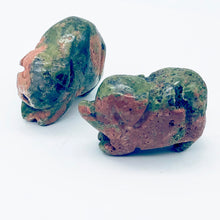 Load image into Gallery viewer, Piggies Hand Carved Unakite Pig Bead Strand | 23x16x11mm | Green with Pink
