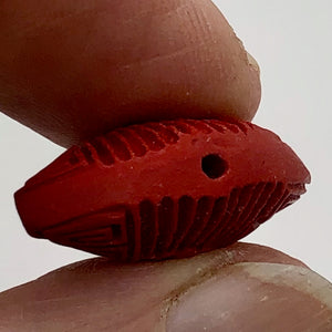 Cinnabar Carved Fan Beads | 25x15x10 mm | Red | 2 Beads |