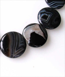 4 Beads of Black & White Sardonyx 25x6mm Coin Beads 10486 - PremiumBead Primary Image 1