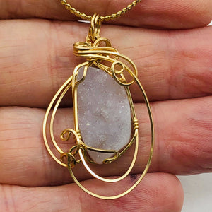 Druzy Agate 14K Gold Filled Wire Wrap Pendant | 1 1/2" Long | Light Pink | 1 |