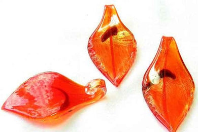 1 Red Lampwork Silver Foil Leaf Pendant Bead 8661A - PremiumBead Primary Image 1