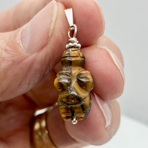 Hand Carved Tigereye Goddess of Willendorf Silver Pendant|1.5 "Long | Goddess | - PremiumBead Alternate Image 2