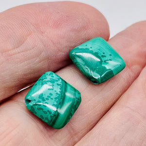 Superb Malachite Diagonal Drilled Square Coin Beads | 2 Beads | 14x12mm |