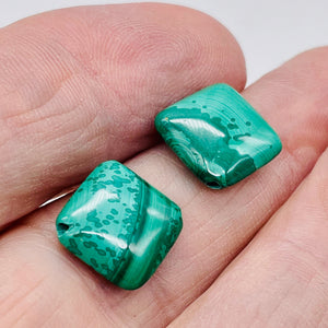 2 Superb Malachite 14x12mm Diagonal Square Coin Beads 10252