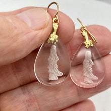 Load image into Gallery viewer, Reverse Carved Quan Yin Goddess Quartz 14Kgf Earrings | 34x18x4mm | - PremiumBead Alternate Image 4
