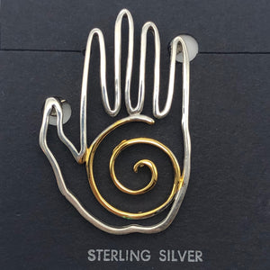 Fancy! One 8 Gram Sterling Silver and Gold Hand Lapel Pin | 1 1/4 x 2 3/4 inch |