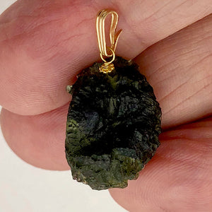 Other Worldly Green Moldavite Meteor Pendant |14k Gold Pendant | 1 1/8" Long |