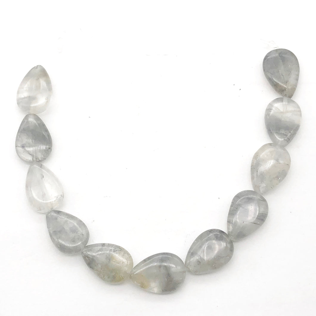 Tourmalated Quartz Teardrop Bead Half-Strand | 18x12x7 | Gray | 12 Beads