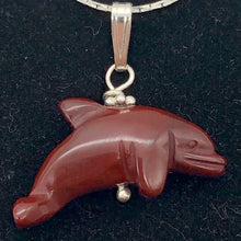 Load image into Gallery viewer, Jasper Dolphin Pendant Necklace | Semi Precious Stone Jewelry | Silver Pendant - PremiumBead Alternate Image 2
