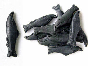 Spawning Chinook Salmon Carved Black Untreated Jade 16mm Pendant Bead | 39x12x6mm | Matte Black - PremiumBead Primary Image 1