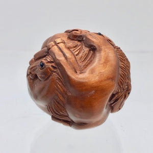 Carved & Signed Horse Sphere Boxwood Netsuke - PremiumBead Alternate Image 9