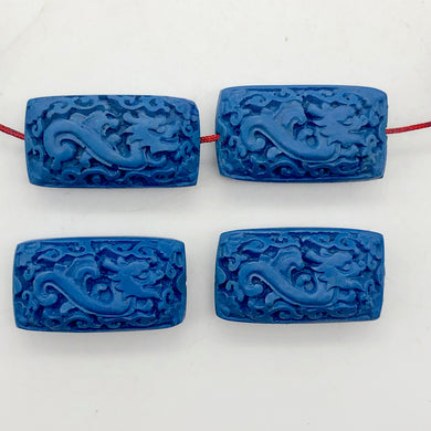 Carved Blue Cinnabar Dragon Beads | 32x18x12 | Blue | Rectangle | 4 beads | - PremiumBead Primary Image 1