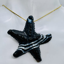 Load image into Gallery viewer, Stunning! Carved Sardonyx Starfish Pendant Bead | 60x9mm | Black/White | | 60x9mm | Black/White
