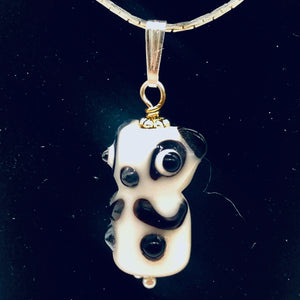 Lampwork Glass Sterling Silver Panda Pendant | 1 1/4" Long | White/Black | 1 |