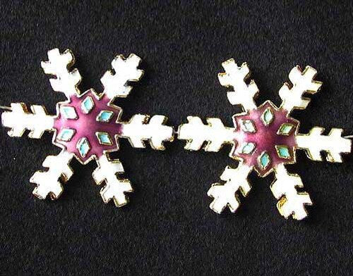2 White Mulberry Cloisonne 30x27mm Snowflake Focal Beads 8638F - PremiumBead Primary Image 1