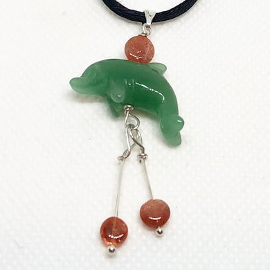 Aventurine Dolphin with Sunstone and Silver Pendant 509262AVSX - PremiumBead Primary Image 1