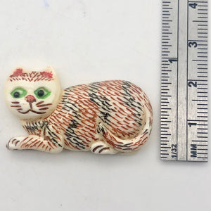 Waterbuffalo Bone Calico Cat | 37x20.5x7.5mm | Cream/Red/Black/Green | 1 Bead | - PremiumBead Alternate Image 4