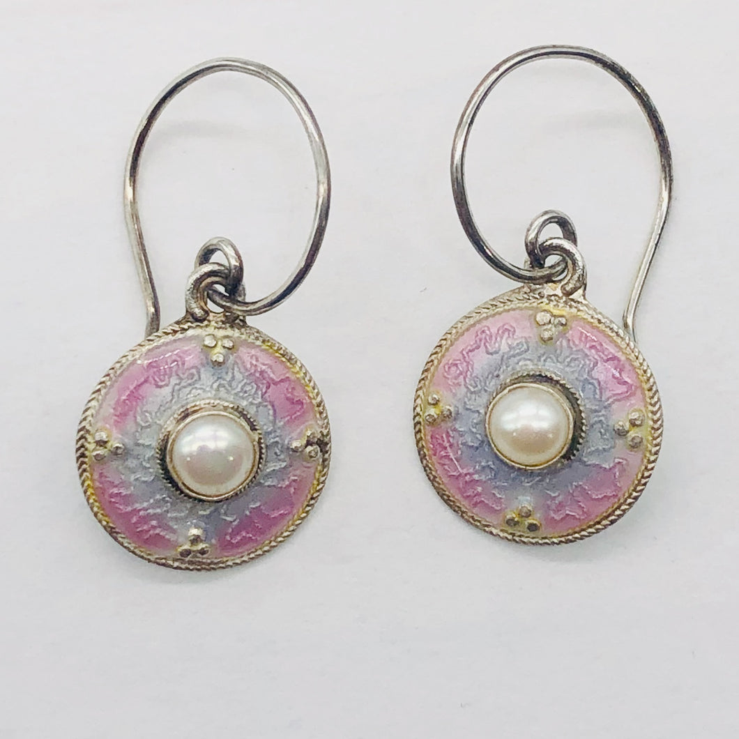 Pearl Cloisonne Sterling Silver Drop Earrings | 1
