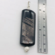 Load image into Gallery viewer, Hypersthene, Flat Rounded Rectangle Dangle Pendant| 2 1/2 &#39; Long | Black/Silver|
