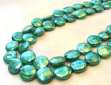 Green Wave 12 to 13mm Freshwater Coin Pearl 8 inch Strand 9442HS - PremiumBead Primary Image 1