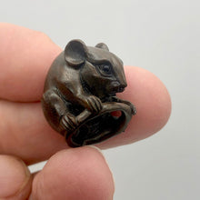 Load image into Gallery viewer, Hand Carved &amp; Signed Mouse Teak Ojime Netsuke Bead |  | Brown - PremiumBead Primary Image 1
