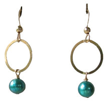 Load image into Gallery viewer, Hot Circle Turquoise Pearl Earrings 22K Vermeil 302857
