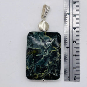 Tsunami Stone Sterling Silver Rectangle | 35x25x7.5mm | Green White | 1 Pendant