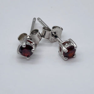 January! 3mm Created Garnet & Silver Earrings 10146A