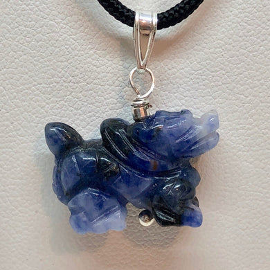 Sodalite Hand Carved Winged Dragon Sterling Silver Pendant 509286Sds - PremiumBead Primary Image 1