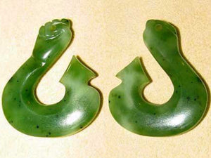 Hand Carved Genuine Jade Maori 34x30mm Fishhook Pendant Bead 5719F - PremiumBead Primary Image 1