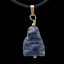 Load image into Gallery viewer, Namaste Hand Carved Sodalite Buddha and 14K Gold Filled Pendant, 1.5&quot; Long

