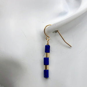 Natural Blue and Gold Lapis Earrings 14K Gold Filled | 1 1/4" Long |