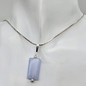 Natural Blue Chalcedony Rectangle Stardust Sterling Silver | 1.5" Long | Pendant